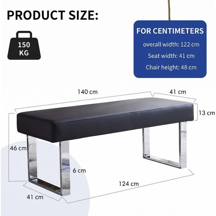 Jiexi Sitzbank 1 St Gepolsterte Bänke für Esstisch und Schlafzimmer, 13 x 41 x 140 cm – Bild 2