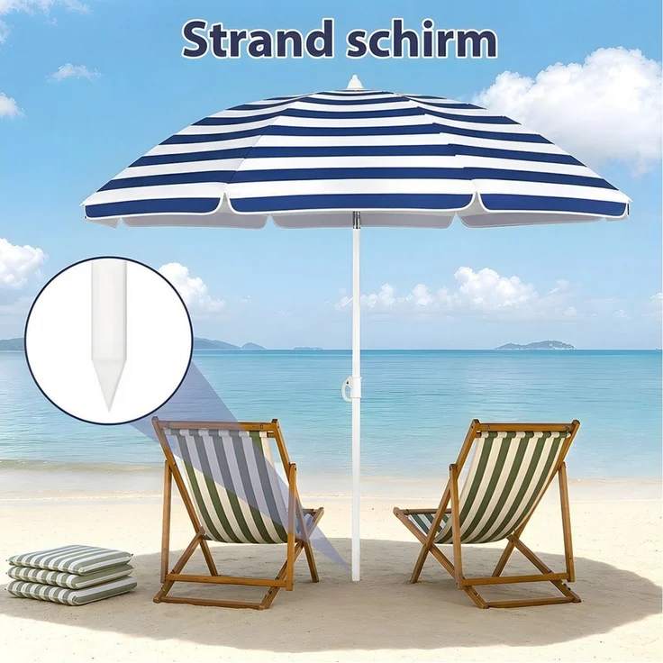 SUNULA Sonnenschirm Ø140/Ø160 cm Balkonschirm Rund Strandschirm mit Schutzhülle, LxB: 140x140 cm, 140 cm mit Knickfunktion, Höhenverstellbar, Leicht zu Transportieren – Bild 2