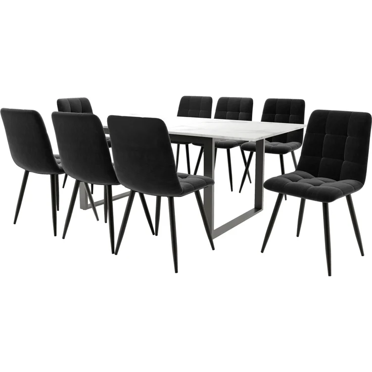 Esstischgruppe H 75 x T 80 x B 140/180 cm, ausziehbar, MDF in Weiß mit 8 gepolsterten Stühlen – Bild 2