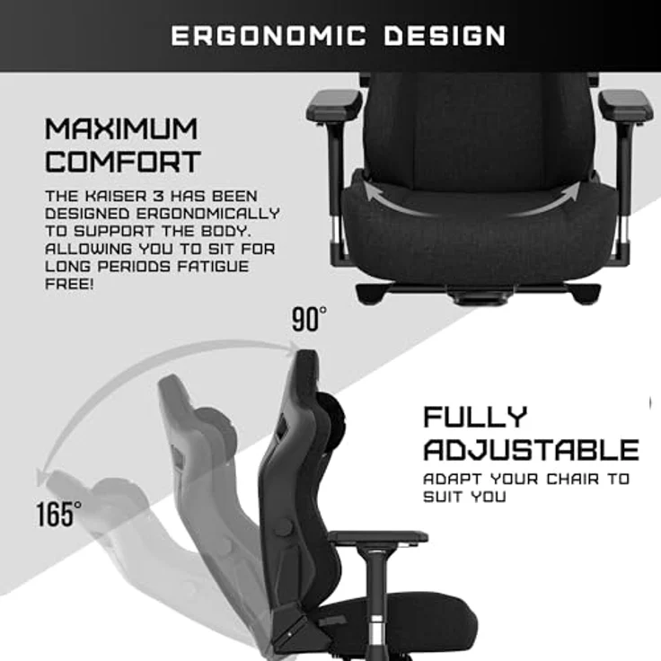 Anda Seat Kaiser 3 XL Gaming-Stühle - Ergonomischer schwarzer PVC-Leder-Gaming-Stuhl für Erwachsene, neigbarer Büro- und Gaming-Sitz, Gamer-Stuhl mit magnetischem Nackenkissen & Lendenwirbelstütze – Bild 5