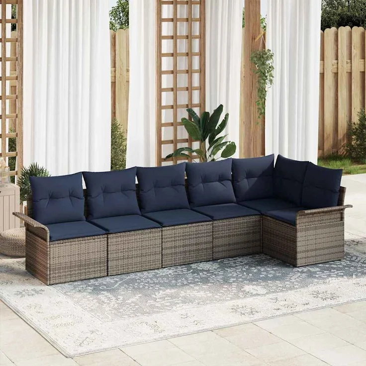vidaXL Gartensofa-set mit Speicher 6 pcs Grau Poly-Rattan 3354054 – Bild 1