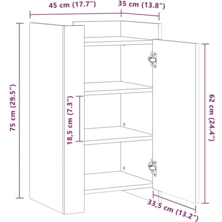vidaXL Sideboard Weiß 45x35x75 cm Holzwerkstoff 848395 – Bild 4