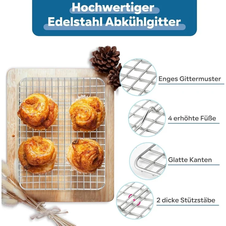 Onader Edelstahl Mini Backblech mit Abkühlgitter Set 23,7x17,7x2,5cm – Bild 3
