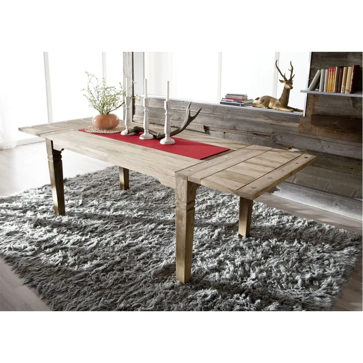 Esstisch mit Ansteckplatten Sheesham 160-200/240x90x76 grau geölt LEEDS #53 – Bild 2