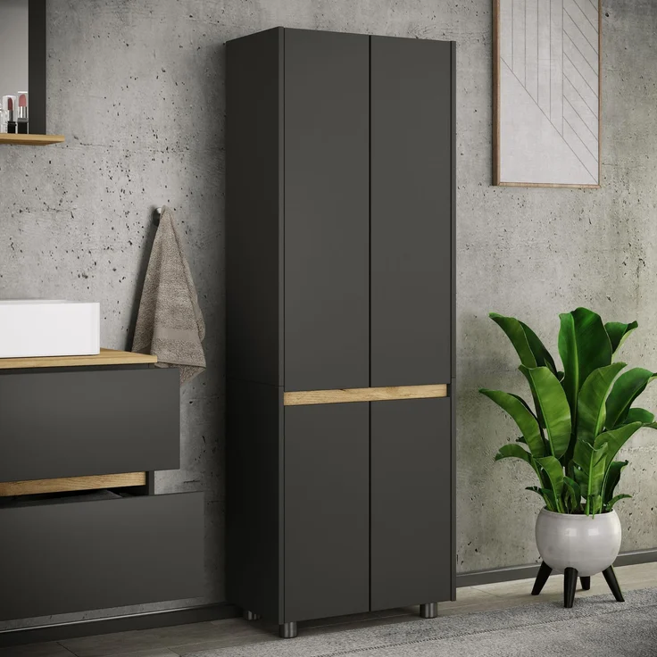 VCM Badmöbel Hochschrank Cosila 922366 Anthrazit / Honig-Eiche H. 165 x B. 57 x T. 33 cm – Bild 2