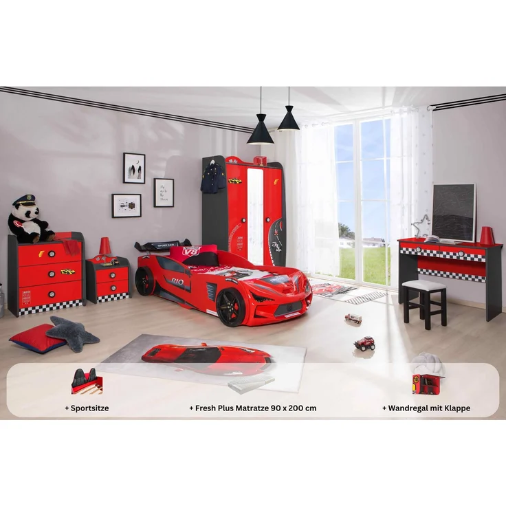 Kinderzimmer komplett Set Autobett Rio 5 teilig Rot