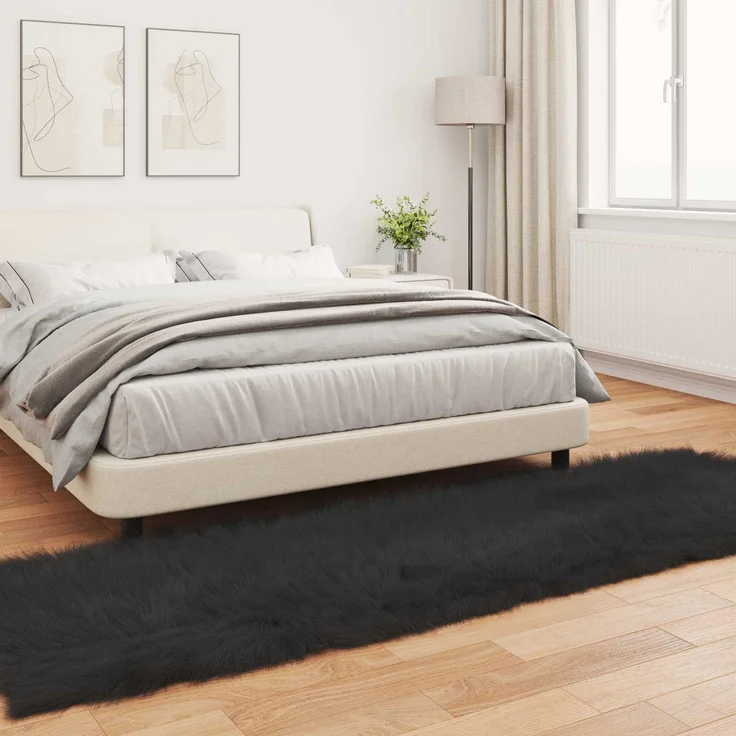 vidaXL Kunstschaffell Teppich Tafalla Schwarz 80 x 250 cm Polyester 42021568 – Bild 3
