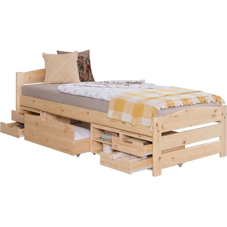 Stauraumbett Seniorenbett "Loni" 90x200 Kiefer massiv