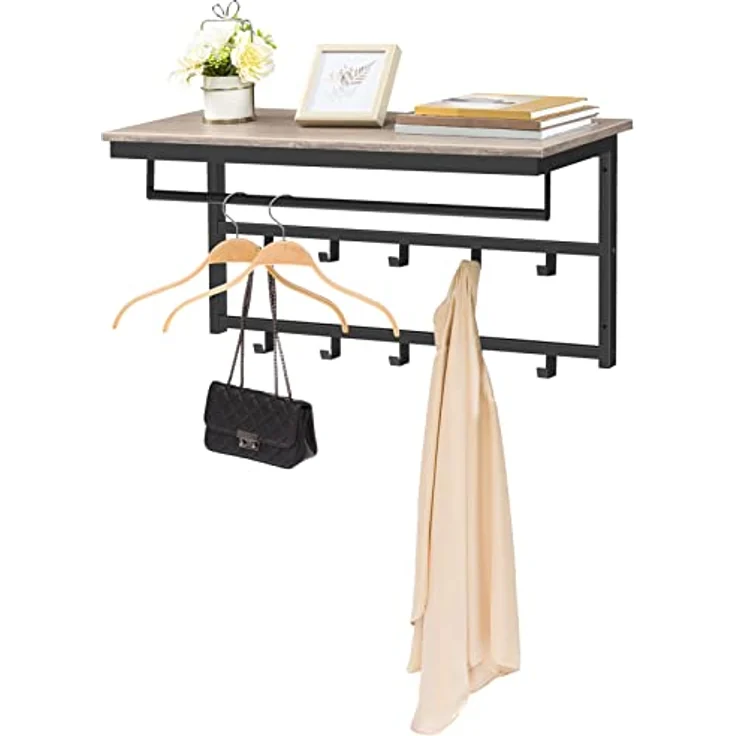 Hoobro Wandgarderobe mit Ablage, Wandregal mit 10 Haken und Stangen, 80 x 30 x 42 cm, Wandmontiertes Hängeregal für Flur, Wohnzimmer, Schlafzimmer – Bild 10