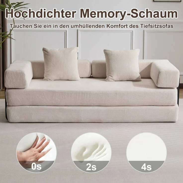 Leawin Sofa 4-in-1 Wohnzimmersofa mit Bettfunktion – faltbares Cord Schlafsofa, Bequemes & modernes Schlafsofa aus Cord – ideal für kleine Räume – Bild 3