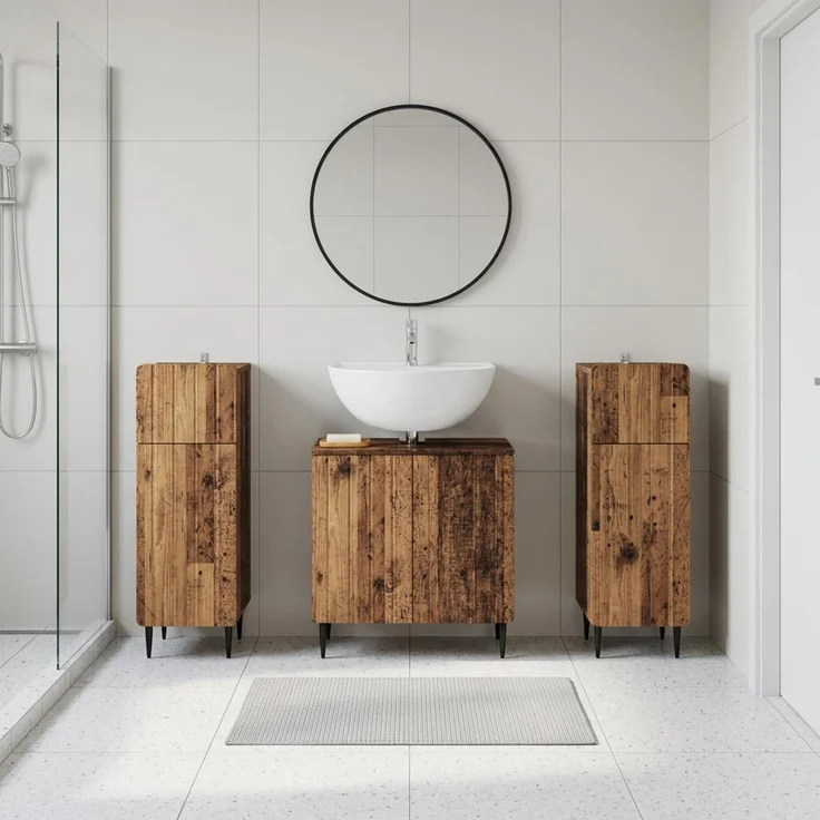 vidaXL 3-teiliges Badezimmer-Schranksystem ZWOLLE 3 stk. Altholz 3418006 – Bild 1