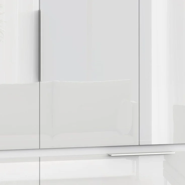 Drehtürenschrank >LUANO< 4 Schubladen, 6 Türen, Weiss / Weiss Glanz - 269,7x210,5x60cm (BxHxT) – Bild 4