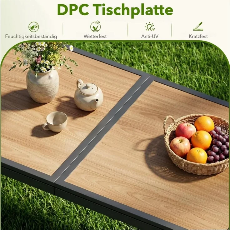 TLGREEN Gartentisch Groß, 150×80×72 cm DPC Balkontisch, (Rechteckiger Terrassentisch mit Metallgestell), Esstisch Outdoor für Garten, Balkon, Terrasse,Innenräume usw – Bild 4