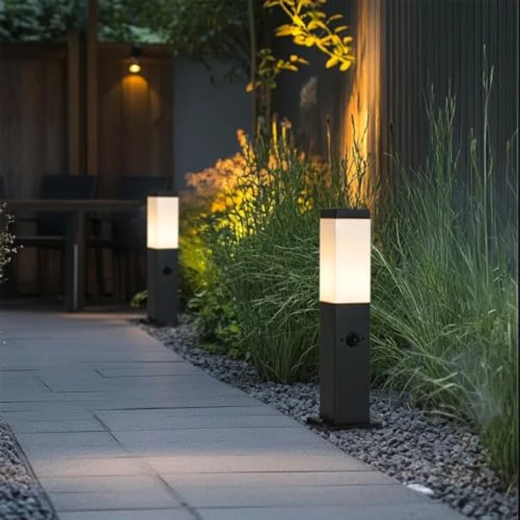 Qazqa Malios Außen Pollerleuchte, Wegeleuchte in Dunkelgrau, max. 15W, dimmbar, IP44, 45cm, e27 Fassung – Bild 2
