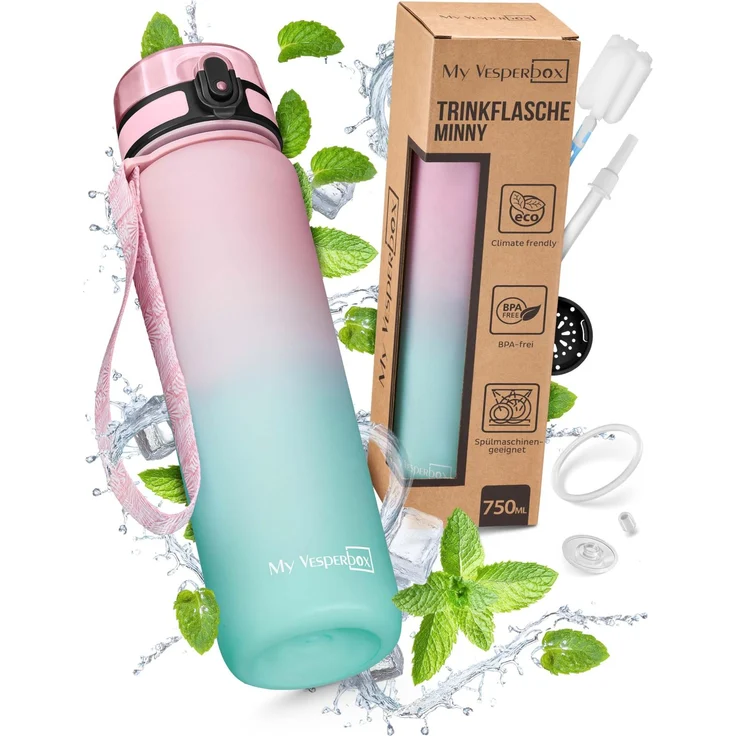 My Vesperbox® Trinkflasche Kinder [750ML] - Wasserflasche Kohlensäure Geeignet & Auslaufsicher - Water Bottle Kids - für Schule & Sport - Kinderflasche für Mädchen & Jungen - inkl. Ersatzdichtung
