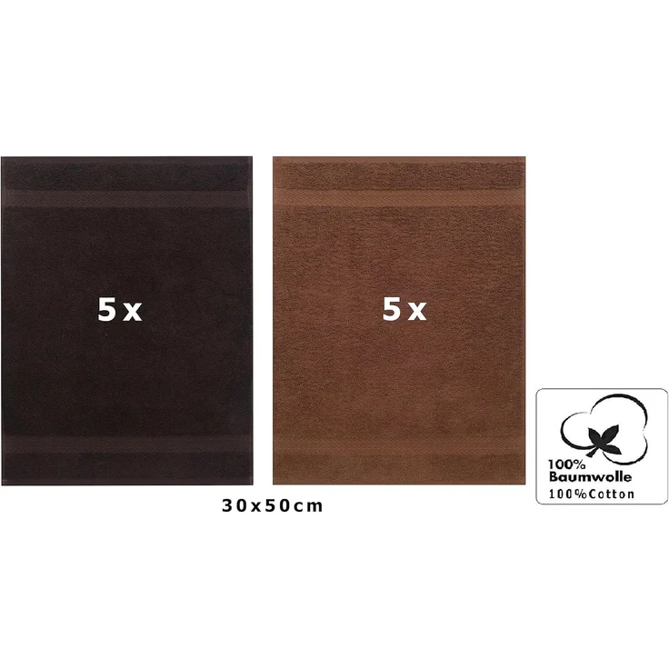 Betz Gästehandtücher 10 Stück Premium 30x50 cm Farbe dunkelbraun und nussbraun, 100% Baumwolle, 100% Baumwolle – Bild 2