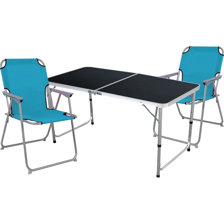 3-teiliges Campingmöbel Set Black Alu 120x60x58/70cm Petrol – Bild 1