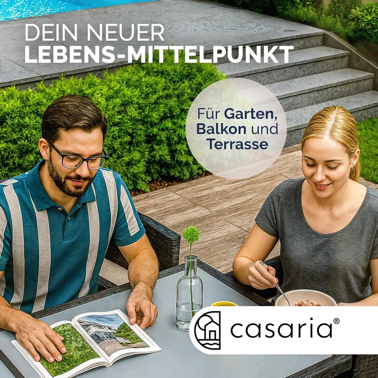 Casaria Gartentisch, Wetterfest 190x90cm Polyrattan Höhenverstellbar 5mm Sicherheitsglas – Bild 5