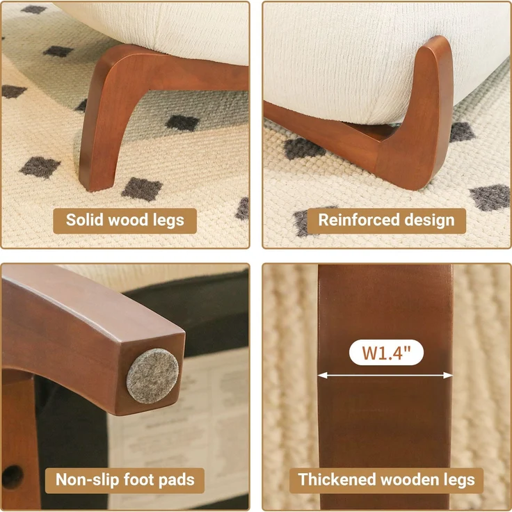 LVHOM Sessel Velvet Glamour mit Holzgestell, Loungesessel mit Kissen, Polstersessel für Wohnzimmer & Schlafzimmer, Skandi-Design, Weiß – Bild 3