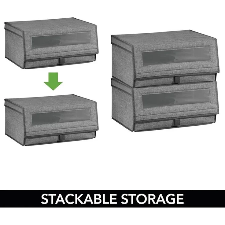 4er-Set Schuhaufbewahrung aus Stoff mDesign stapelbare Schuhbox dunkelgrau – Bild 5
