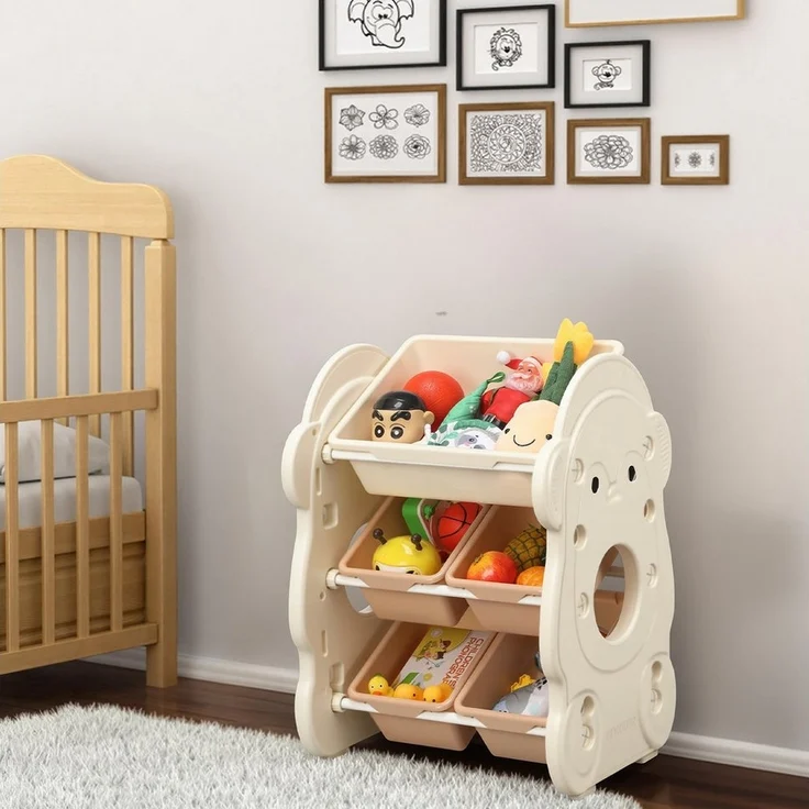 oyajia Spielzeugtruhe Kinderregal Bücherregal Kinder, mit 5/ 7/ 9 Herausnehmbaren Boxen, Aufbewahrung für Kinderzimmer – Bild 2