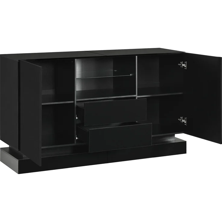 ZUBALIYA Sideboard 140x40x80 cm, mit LED-Beleuchtung, Hochglanz, mit 2 Türen, aus Spanplatte, Schwarz – Bild 22