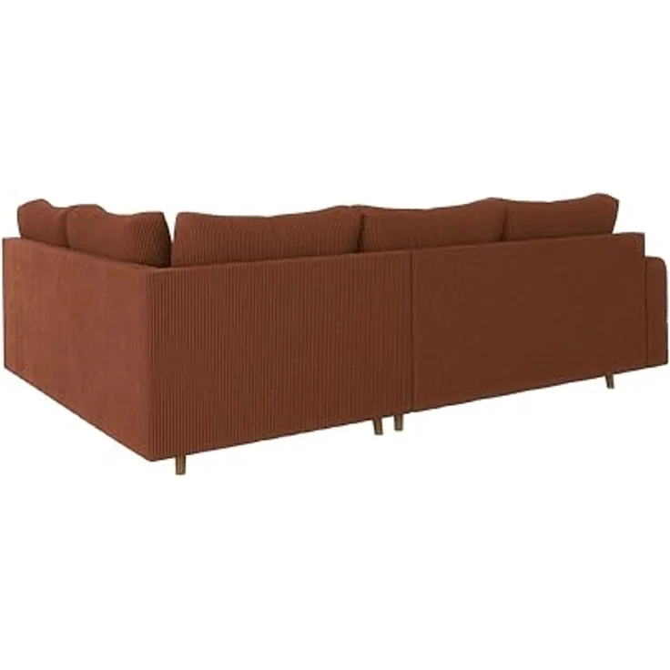 S-Style Möbel Ecksofa Zara mit Braun Holzfüßen im skandinavischen Stil aus Cord-Stoff, Ottomane links oder rechts bestellbar, mit Wellenfederung – Bild 5