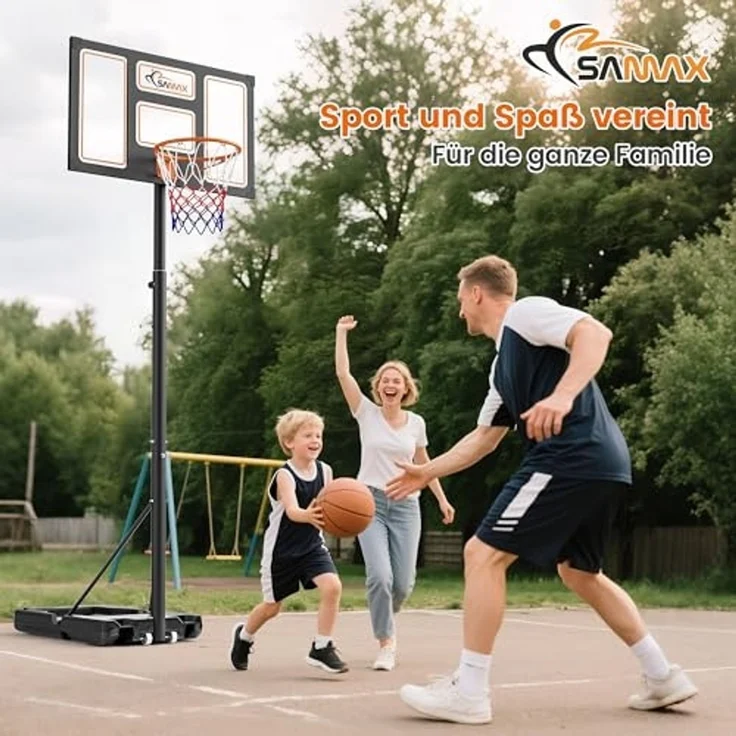 SAMAX Basketballkorb / Basketballständer 100-305 cm höhenverstellbar mit Rollen inkl. Netz – Bild 2