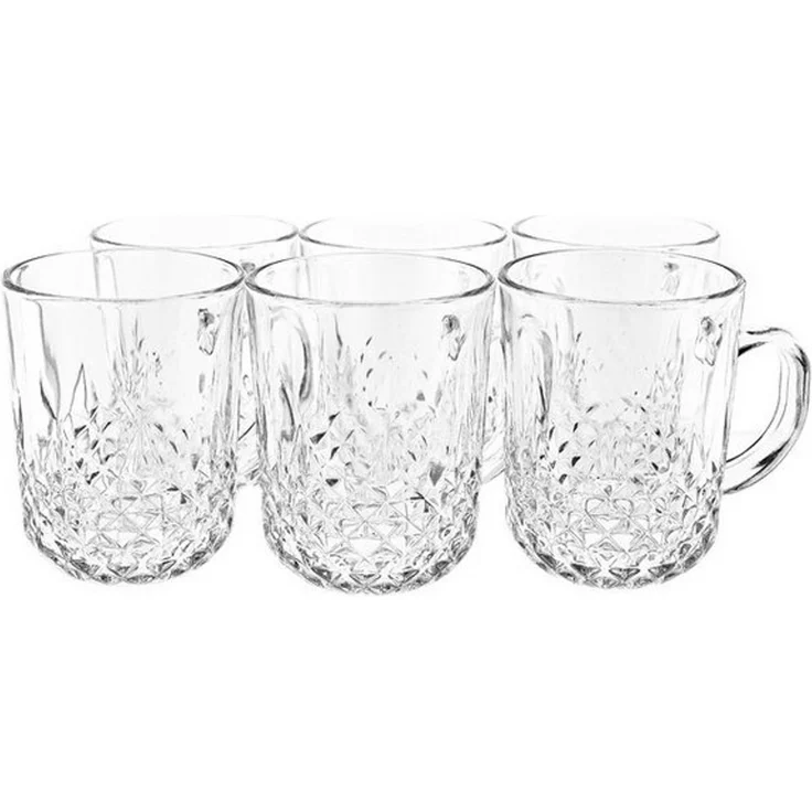 Sunay Gläser-Set 6er Set Henkelgläser mit dekorativem Diamantmuster, 240 ml, 6-tlg, Glas, 6-teilig, 240 ml – Bild 2