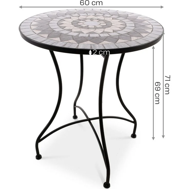 Raburg Gartentisch Mosaiktisch, Balkon- und Terrassentisch, 60 cm Ø, 72 cm hoch, Mayla (rund), liebevolle Handarbeit, Mosaikmuster, schwarzes Metallgestell – Bild 4