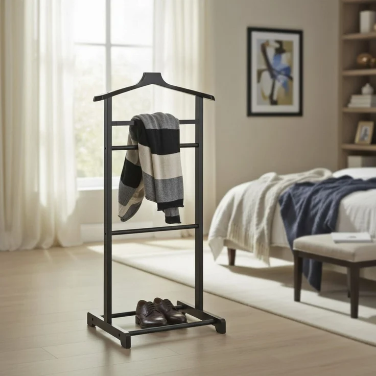 Haku Herrendiener aus Bambus, schwarz lackiert, Scandinavian Design, Anzugständer/Kleiderbutler, 48x36x97 cm – Bild 2