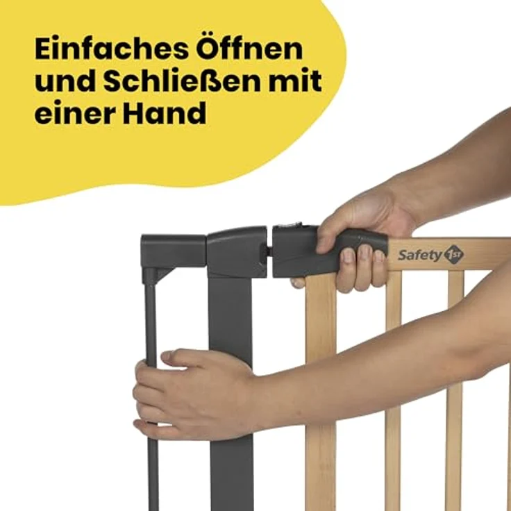 Safety 1st Simply Close Wood and Metal, Babyschutzgitter, Türschutzgitter ausziehbar, Druckbefestigung, Öffnung von 73–80cm, Treppenschutzgitter ohne Bohren, EIN-Hand-Öffnung, Wood & Graphite – Bild 3