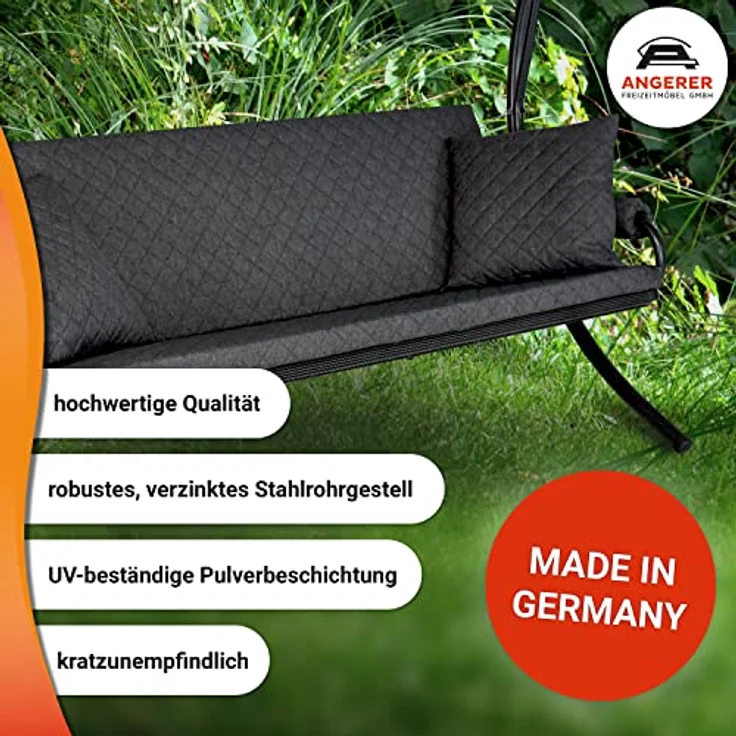 Angerer Freizeitmöbel Hollywoodschaukel 'Elegance Joy', 3-Sitzer grau mit Bettfunktion, waschbaren Bezügen und wetterfestem Sonnendach, Made in Germany, 210 x 145 x 160 cm – Bild 6