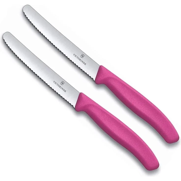Victorinox | Küchenmesser-Set | extra scharfer Wellenschliff | ergonomischer Griff | spülmaschinengeeignet | 2er Set in Pink | ideal für präzises Schneiden