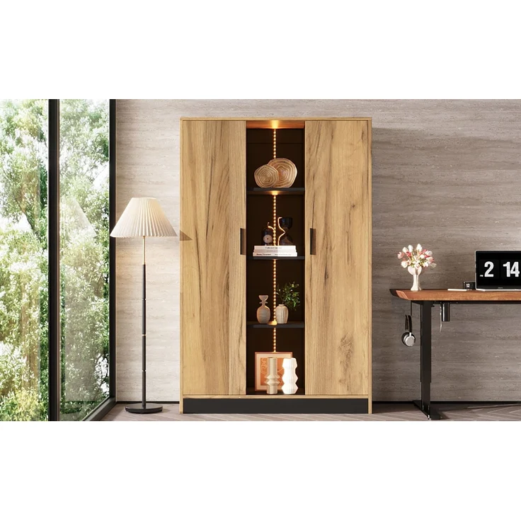 ZUBALIYA Vitrine Schrank 95 x 35 x 160 cm, Aktenschrank mit LED-Beleuchtung, Mehrzweckschrank mit Türen, Bücherregal & Aufbewahrungsschrank aus Holzwerkstoff, Wohnzimmerschrank, Flurschrank,Aktenschrank – Bild 13