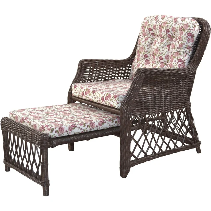 Rattansessel, Relaxsessel mit ausziehbarem Fußteil, handgeflochten, braun – Bild 2
