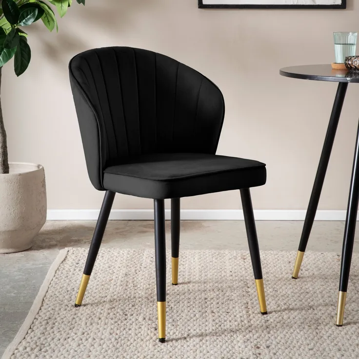 FINEBUY Esszimmerstuhl FB59819 (2er Set Samt Schwarz Küchenstuhl Gepolstert Modern), Polsterstuhl Esszimmer, Schalenstuhl ohne Armlehne