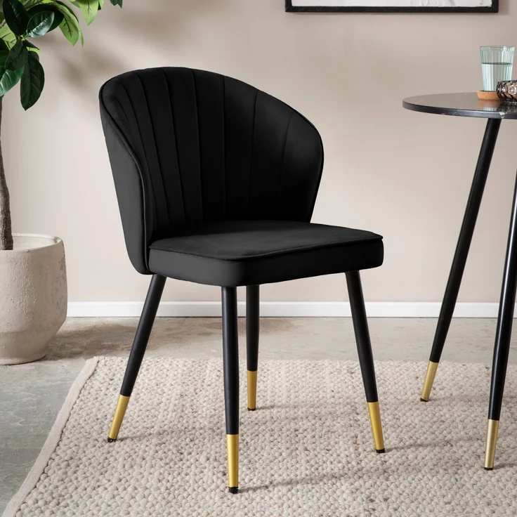FINEBUY Esszimmerstuhl FB59819 (2er Set Samt Schwarz Küchenstuhl Gepolstert Modern), Polsterstuhl Esszimmer, Schalenstuhl ohne Armlehne – Bild 1