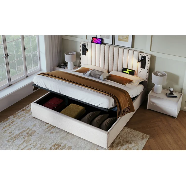 TavilaEcon Boxspringbett mit verstellbarem Kopfteil, Polsterbett Beige Liegefläche 140 × 200 cm – Bild 6
