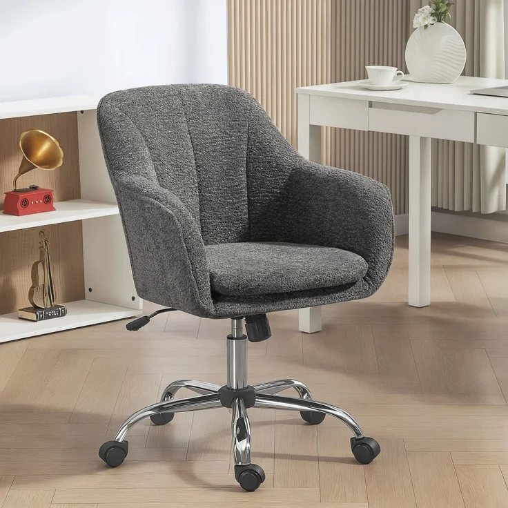 MELAYR, Home-Office Schreibtischstuhl mit Schaukel- und Drehfunktion, 64 x 63 x 96 cm, Grau – Bild 3