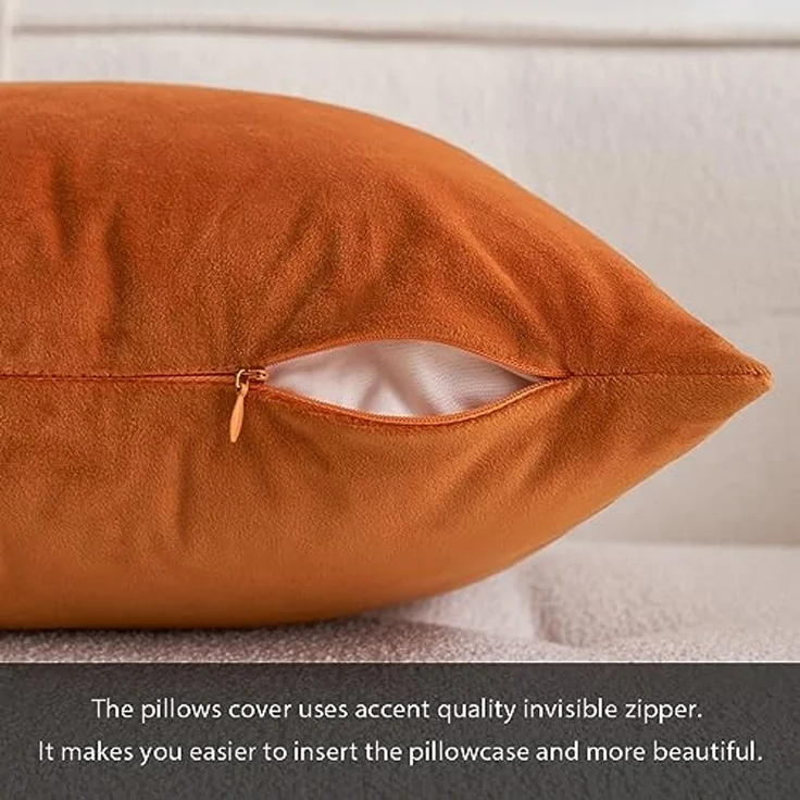 MIULEE 2er Set SAMT Kissenbezug Kissenhülle Dekorative Dekokissen Sofakissen Lendenkissen Wurfkissenbezug mit Verstecktem Reißverschluss Sofa Schlafzimmer 12x20 Inch 30x50 cm Orange – Bild 3