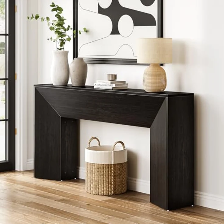 LITTLE TREE Konsolentisch für den Eingangsbereich, 160 cm extra Langer schwarzer Sofatisch aus Holz für das Wohnzimmer, moderner Flurtisch für den Eingangsbereich, einfache Montage – Bild 1
