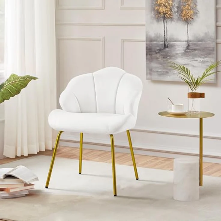 Yaheetech Sessel Loungesessel in Muschelform, Ohrensessel modern, Polsterstuhl mit Metallbeinen, Polyester, für Wohnzimmer/Schminktisch/Schlafzimmer, Weiß – Bild 5