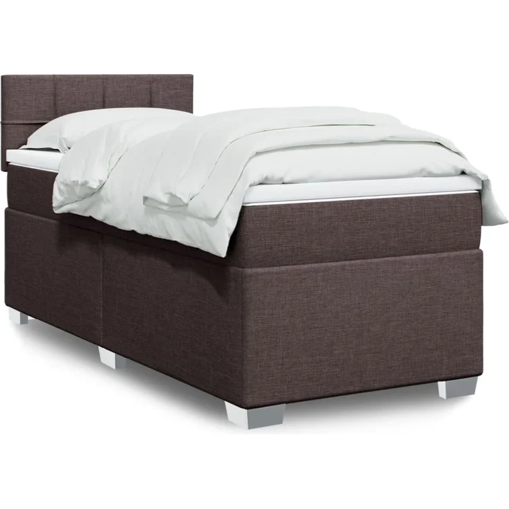 Boxspringbett mit Matratze, Stoff, Viereckige, grauer Fuß, Dunkelbraun, 90x190 cm, true – Bild 1