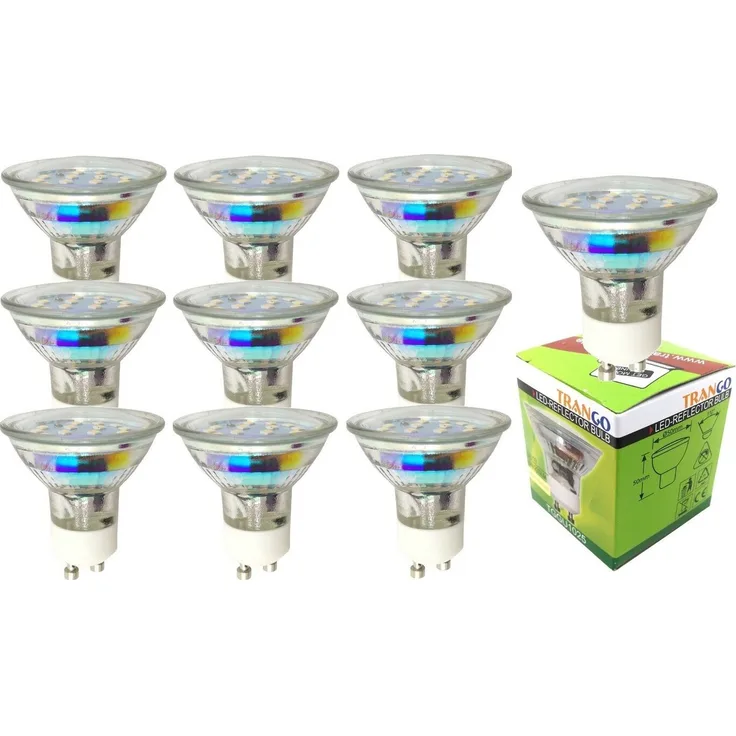 TRANGO LED-Leuchtmittel, 10er Pack GU1015-10 - 5 Watt - 3000K warmweiß zum Austausch GU10 & MR16 Halogen Leuchtmittel, 10 St, warmweiß, 10 St, für Einbauleuchte, Deckenstrahler, Einbaustrahler, Deckenleuchte, Spot