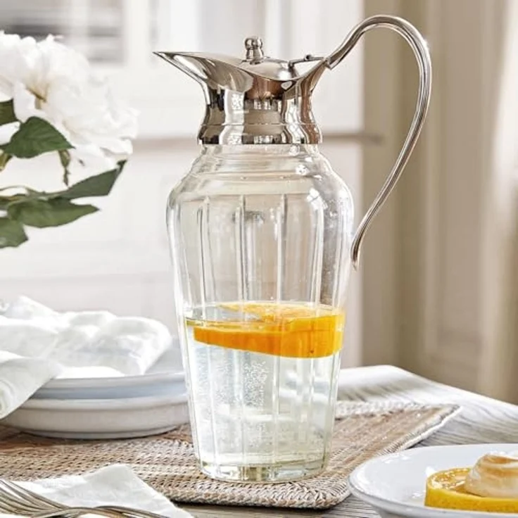 Mirabeau Wasserkaraffe Krug Braux klar/silber, stilvolles Interieur, Mundgeblasen, Rillenschliff – Bild 3