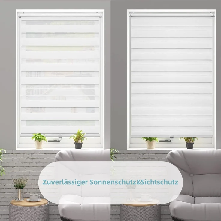 WOLTU Doppelrollo Klemmfix ohne Bohren 70x150 cm Weiß, Duo Rollo Zebrarollo Schnurlos für Fenster & Tür, Seitenzugrollo Fensterrollo ohne Kettenzug lichtdurchlässig & verdunkelnd/Kindersicherung – Bild 5