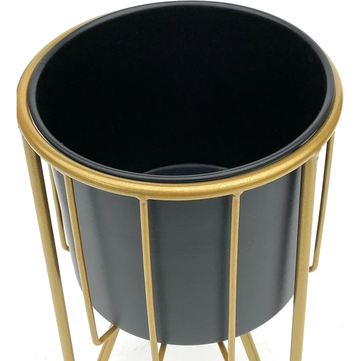DanDiBo Blumenhocker mit Topf Metall Gold Schwarz Rund 2er Set Blumenständer 96039 Blumensäule Modern Pflanzenständer Pflanzenhocker – Bild 7