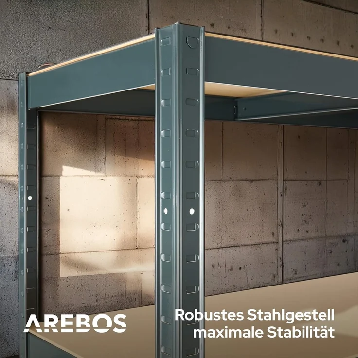 Arebos Schwerlastregal 2er Set | 180 x 90 x 30 cm | 875kg Tragkraft | 0,63 mm | 5 MDF-Platten | Regal Lagerregal Kellerregal Steckregal Werkstattregal | Schwarz – Bild 5