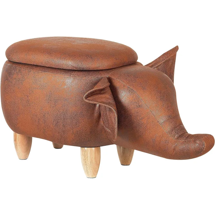Beliani Pouffe pet with storage dark brown eco leather ELEPHANT